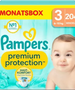 Pampers Premium Protection, size 3 Midi, 6-10kg, monthly box (1x 204 diapers)
